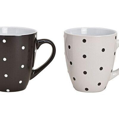 Mug décor à pois en faïence noir, blanc 2 plis, (L / H / P) 13x10x9cm 380ml