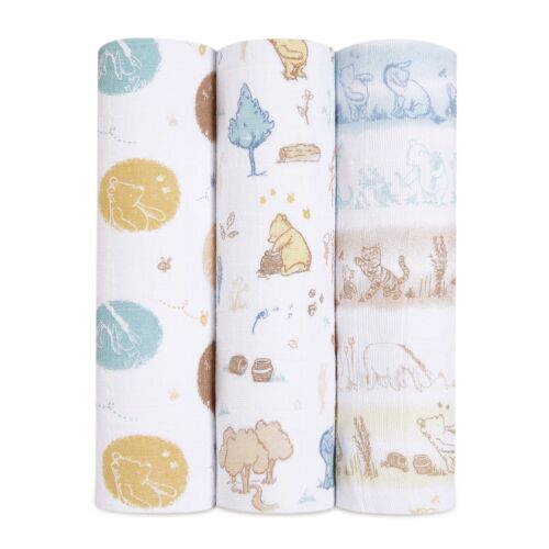 aden + anais™ large swaddles 3 pack cotton muslin Winnie the Pooh in the woods