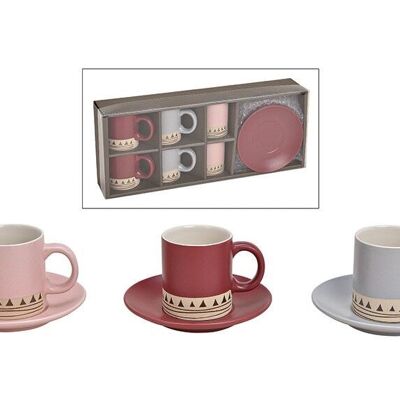 Espresso cup 9x7x6cm with saucer 13cm made of earthenware Bordeaux, pink, gray 3-way, (W / H / D) 13x8x13cm 140ml