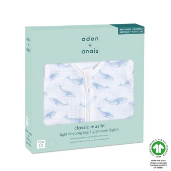 aden + anais™ sac de couchage léger 1.0 TOG mousseline de coton bio baleine bleu océanique 2