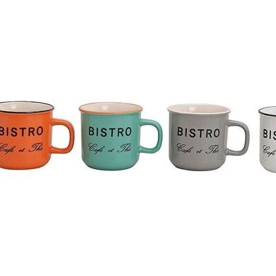 Bistrot Cafe ceramic mug, 4 assorted, 9 cm 350ml