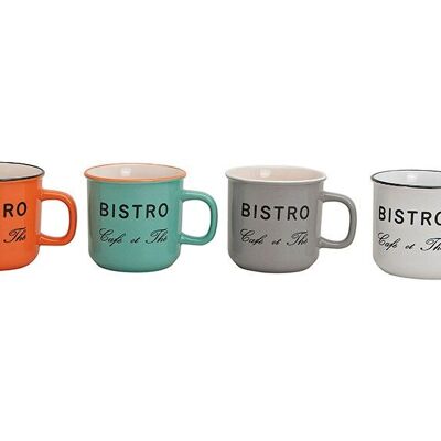 Becher Bistrot Cafe aus Keramik, 4-fach sortiert, 9 cm 350ml