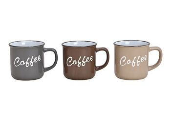 Mug CAFE en grès coloré 3 fois, (L / H / P) 12x9x9cm 345ml
