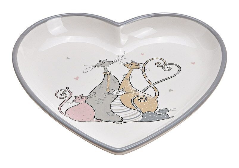 Decorative plate heart cat family decor made of ceramic grey (W/H/D) 20x3x20cm