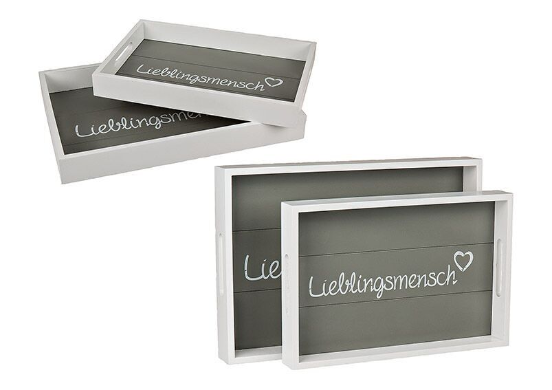 Tablett Set Lieblingsmensch aus Holz Weiß 2er Set, (B/H) 35x24cm, 30x20cm