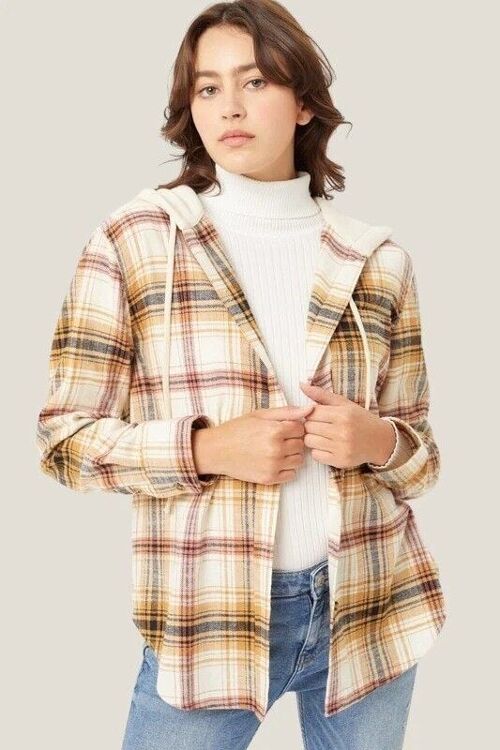 Tartan Print Hooded Jacket-Yellow