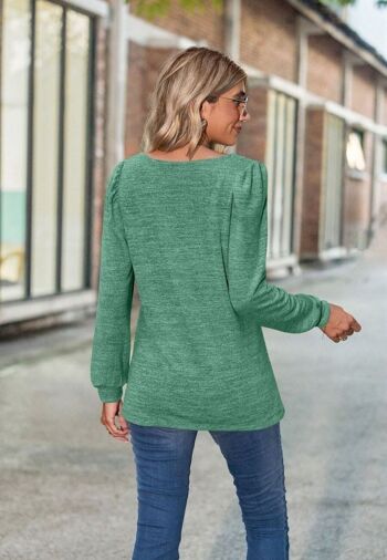 Pull bouffant léger à encolure carrée-Vert 4