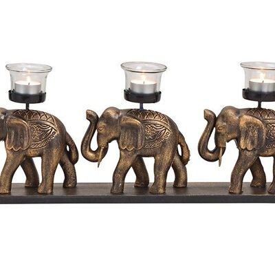 Portavelas elefante 3 de madera, vidrio oro negro (An / Al / Pr) 48x20x7cm