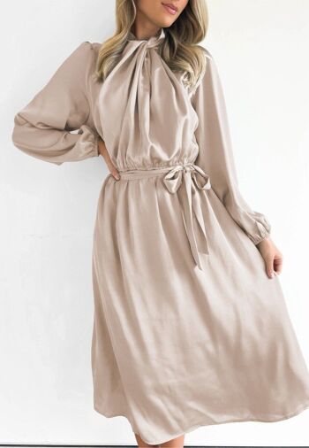 Robe mi-longue à col torsadé-Beige 1