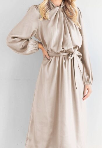 Robe mi-longue à col torsadé-Beige 2