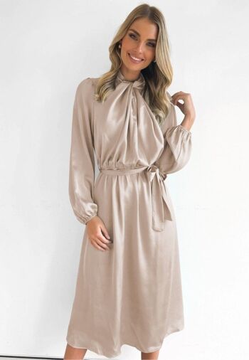 Robe mi-longue à col torsadé-Beige 3