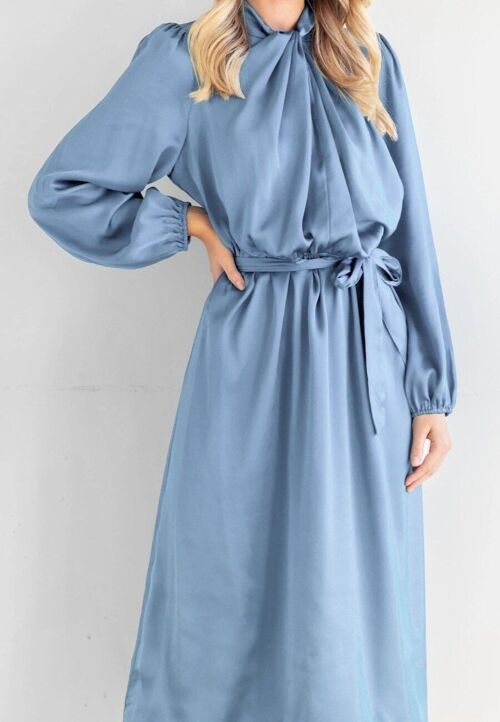 Twist Neck Midi Dress-Blue