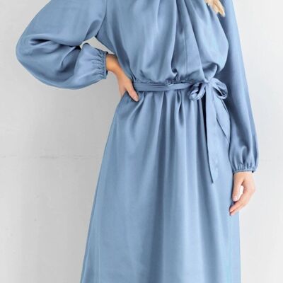 Robe mi-longue à col torsadé-Bleu