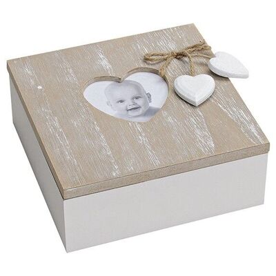 Boîte en bois avec pendentif coeur, L15 x P15 x H6 cm