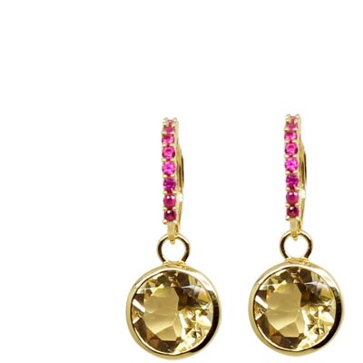 Hoop earrings with Citrine and rubies