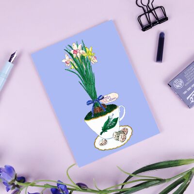 Postcard "Easter flowers" blue