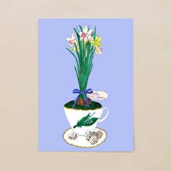 Carte postale "Fleurs de Pâques" bleu 2