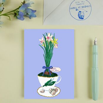 Carte postale "Fleurs de Pâques" bleu 3