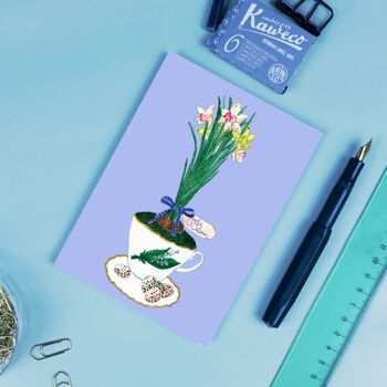 Carte postale "Fleurs de Pâques" bleu 4