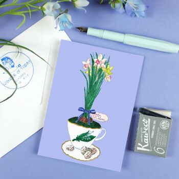 Carte postale "Fleurs de Pâques" bleu 5