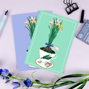 Carte postale "Fleurs de Pâques" bleu 6