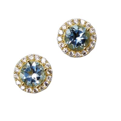 Button Earrings with Blue and White Topaz