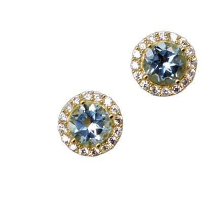 Button Earrings with Blue and White Topaz