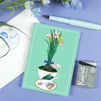 Carte postale "Fleur de Pâques" turquoise 1