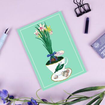Carte postale "Fleur de Pâques" turquoise 2