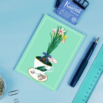 Carte postale "Fleur de Pâques" turquoise 6