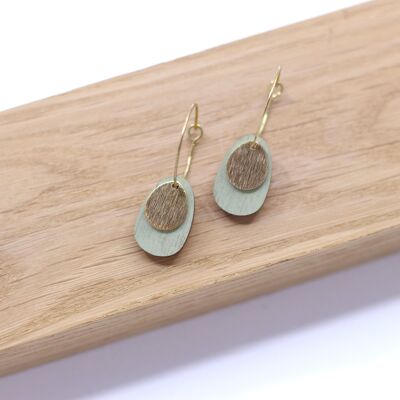 Boucles d'oreilles bois-laiton gouttes vert doux