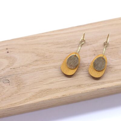 Earrings wood-brass drops mustard