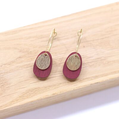 Boucles d'oreilles bois-laiton gouttes rouge