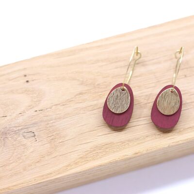 Earrings wood-brass drops red