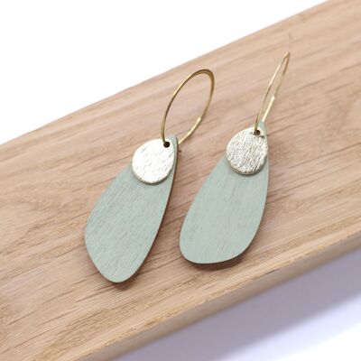 Earrings wood-brass mild green