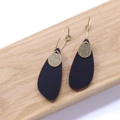 Earrings wood-brass black