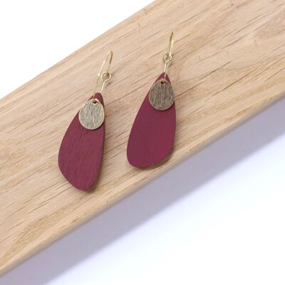 Earrings wood-brass red