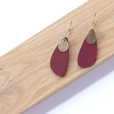 Earrings wood-brass red