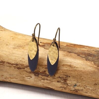 Earrings enamel brass dark blue