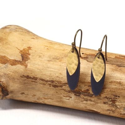 Earrings enamel brass dark blue