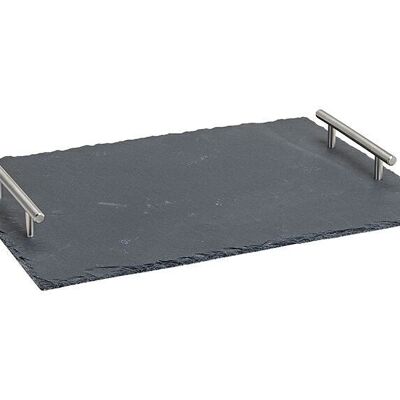 Slate serving tray with metal handles, gray, (W / H / D) 40x5x30 cm