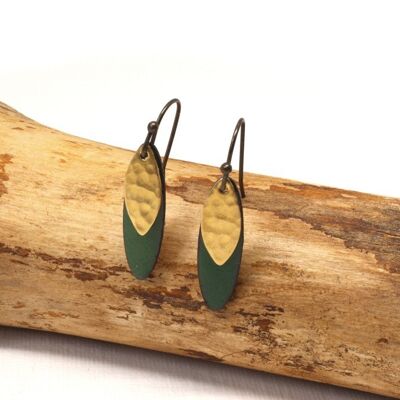 Earrings brass enamel dark green