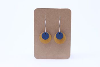 Boucles d'oreilles bois bleu moutarde