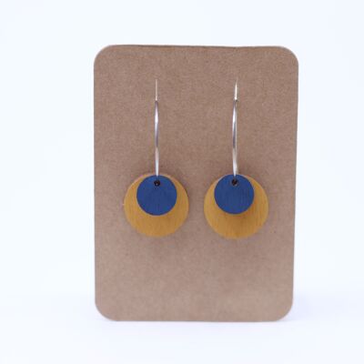 Earrings wood mustard-blue