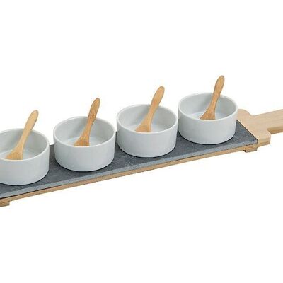 Starter set made of porcelain / bamboo / slate, 9 pieces, round bowl