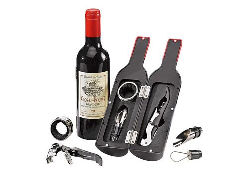 Geschenkset 4er Korkenzieher, Flaschenverschluss Wein-Stopper, Wein-Ring, Wein-Ausgießer