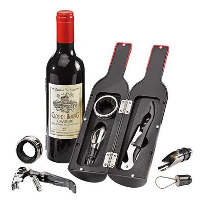 Gift set of 4 corkscrews, bottle stopper, wine ring, wine pourer