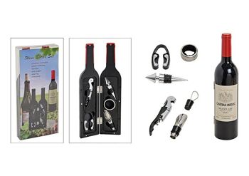 Coffret cadeau bouteille en plastique, 5 accessoires pour le vin, (H) 32 cm x 7 cm Ø