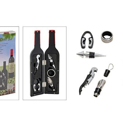 Coffret cadeau bouteille en plastique, 5 accessoires pour le vin, (H) 32 cm x 7 cm Ø