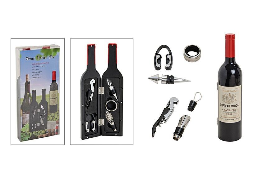 Set regalo di 6 bottiglie in plastica, accessori per vino 6 pezzi, (H) 32 cm x 7 cm Ø cavatappi, tagliacapsule, tappo per vino, anello, versatore, tappo